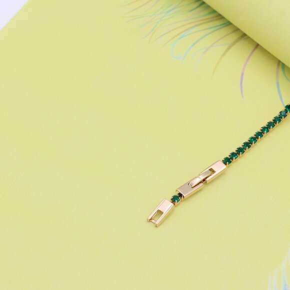 "Rose Gold Tennis Bracelet with Green Stones, XPBL0782 - Picture 6 of 12